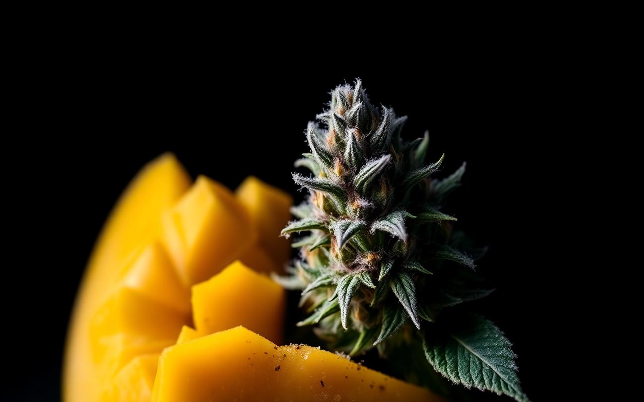 Cannabis flower with mango — myrcene is shared by both